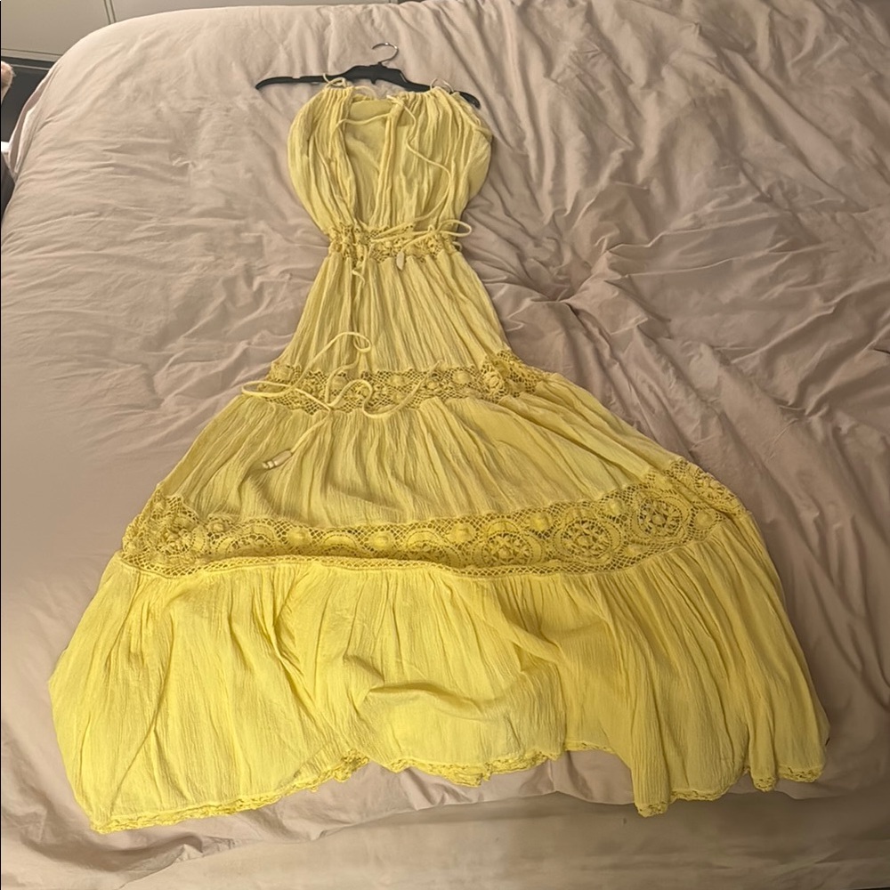 Elegant Yellow Halter Dress